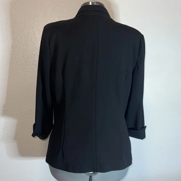 NYCC Black Blazer Single Button Jacket Women’s Size LARGE Rolled 3/4 Sleeves - Picture 5 of 12